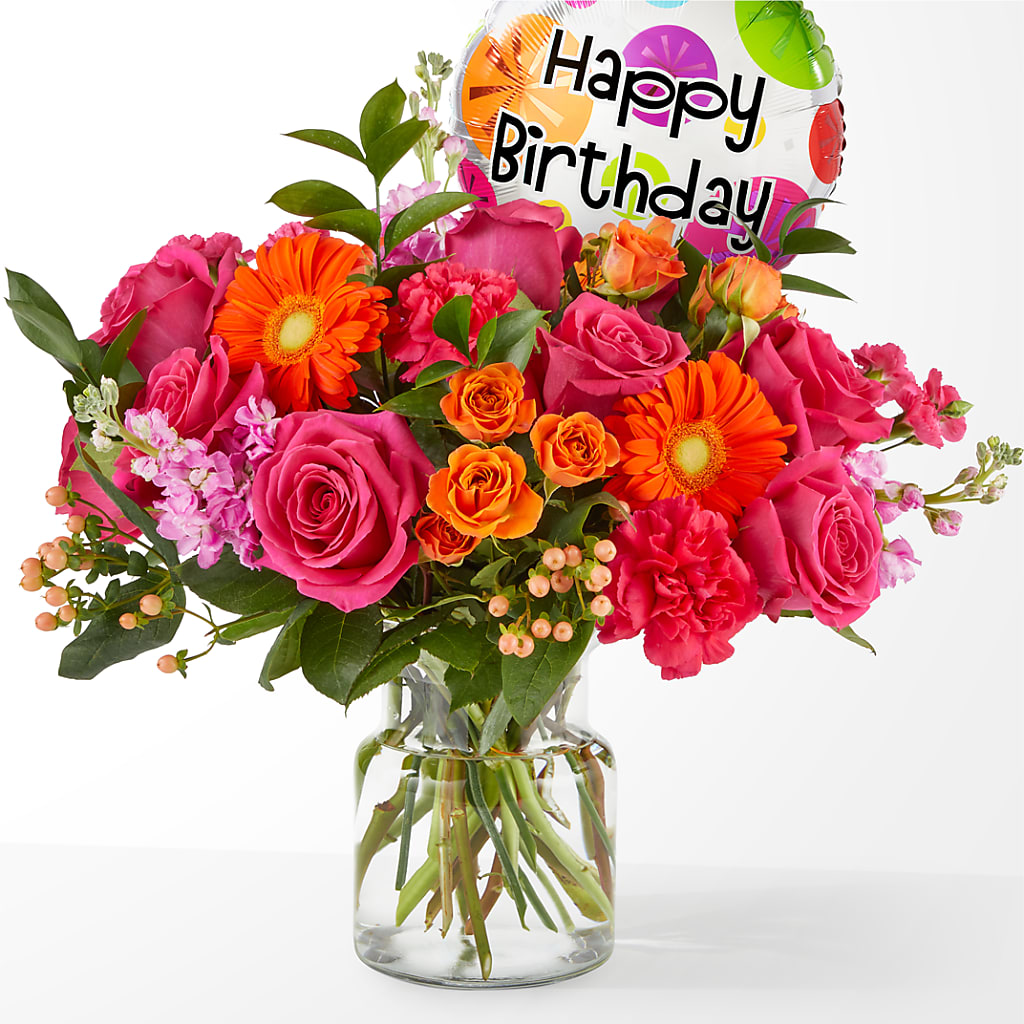 Fiesta Bouquet with Birthday Balloon – Flowers Forever, Carlsbad CA
