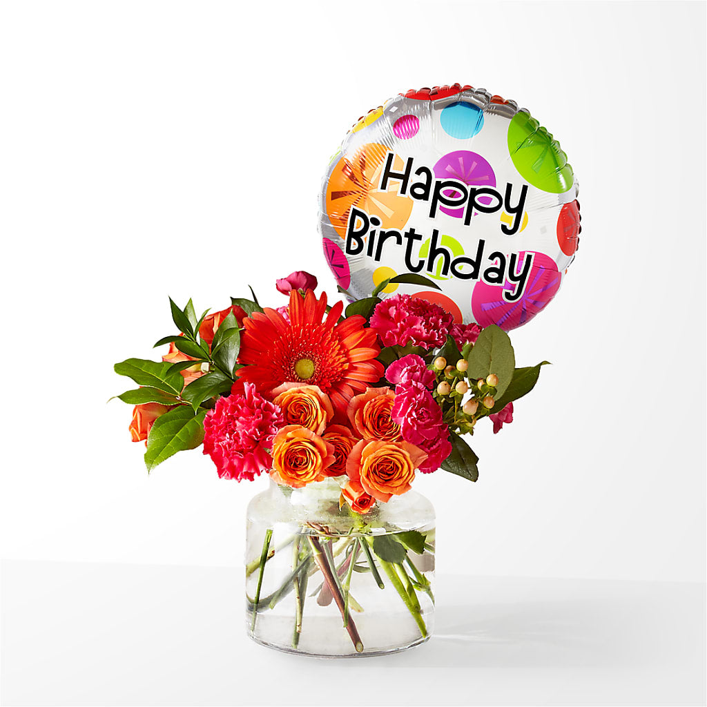 Fiesta Bouquet with Birthday Balloon – Flowers Forever, Carlsbad CA