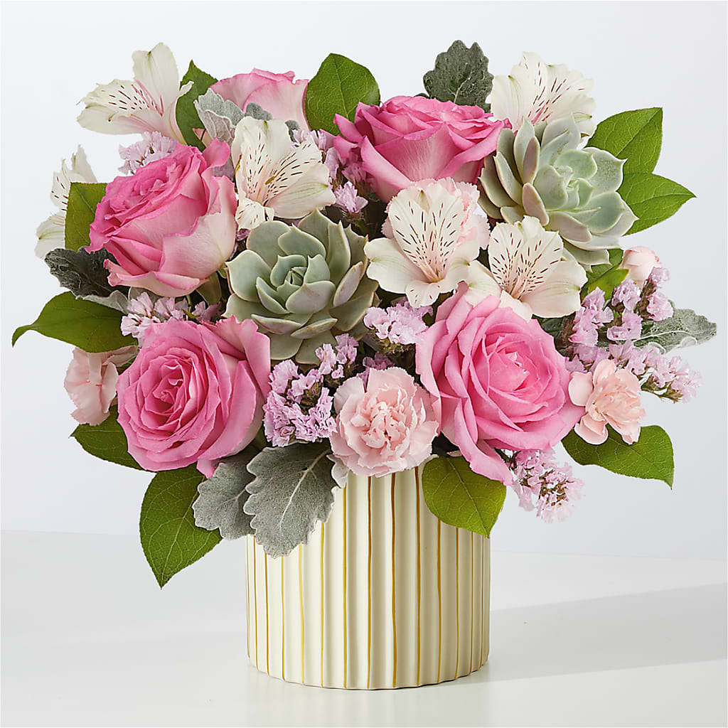 Dusty Rose Bouquet with Ivory Vase – Flowers Forever, Carlsbad CA