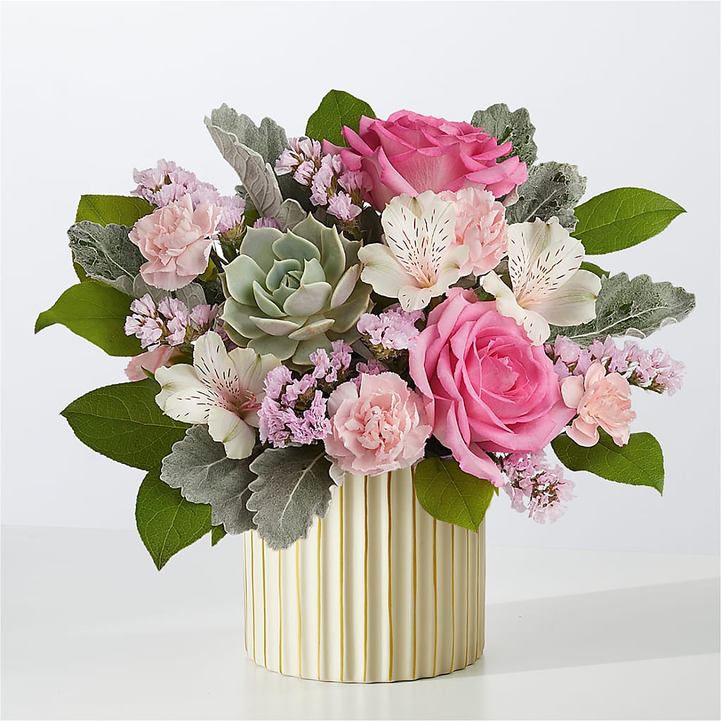 Dusty Rose Bouquet with Ivory Vase – Flowers Forever, Carlsbad CA