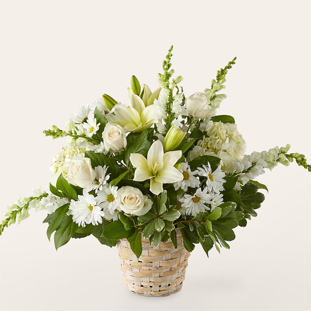 Ivory Elegance Floral Basket – Flowers Forever, Carlsbad CA