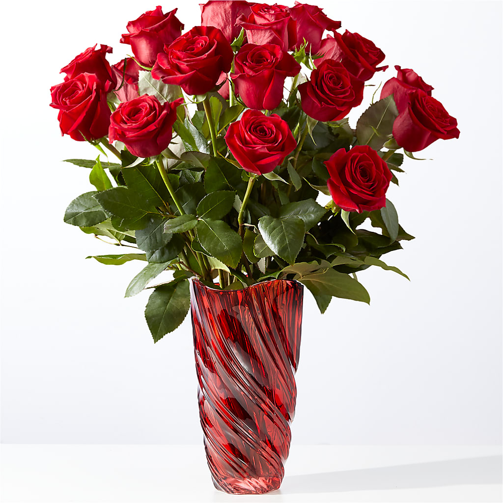 Classic Love Red Rose Bouquet with Luxe Swirl Vase – Flowers Forever, Carlsbad CA