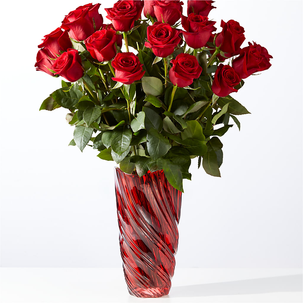 Classic Love Red Rose Bouquet with Luxe Swirl Vase – Flowers Forever, Carlsbad CA