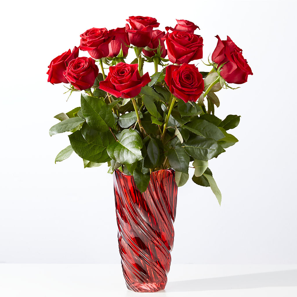 Classic Love Red Rose Bouquet with Luxe Swirl Vase – Flowers Forever, Carlsbad CA