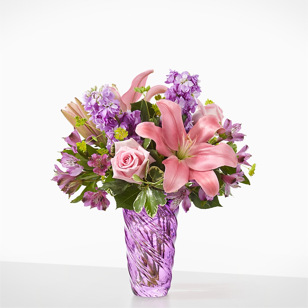 Precious Petals Bouquet with Luxe Swirl Vase – Flowers Forever, Carlsbad CA