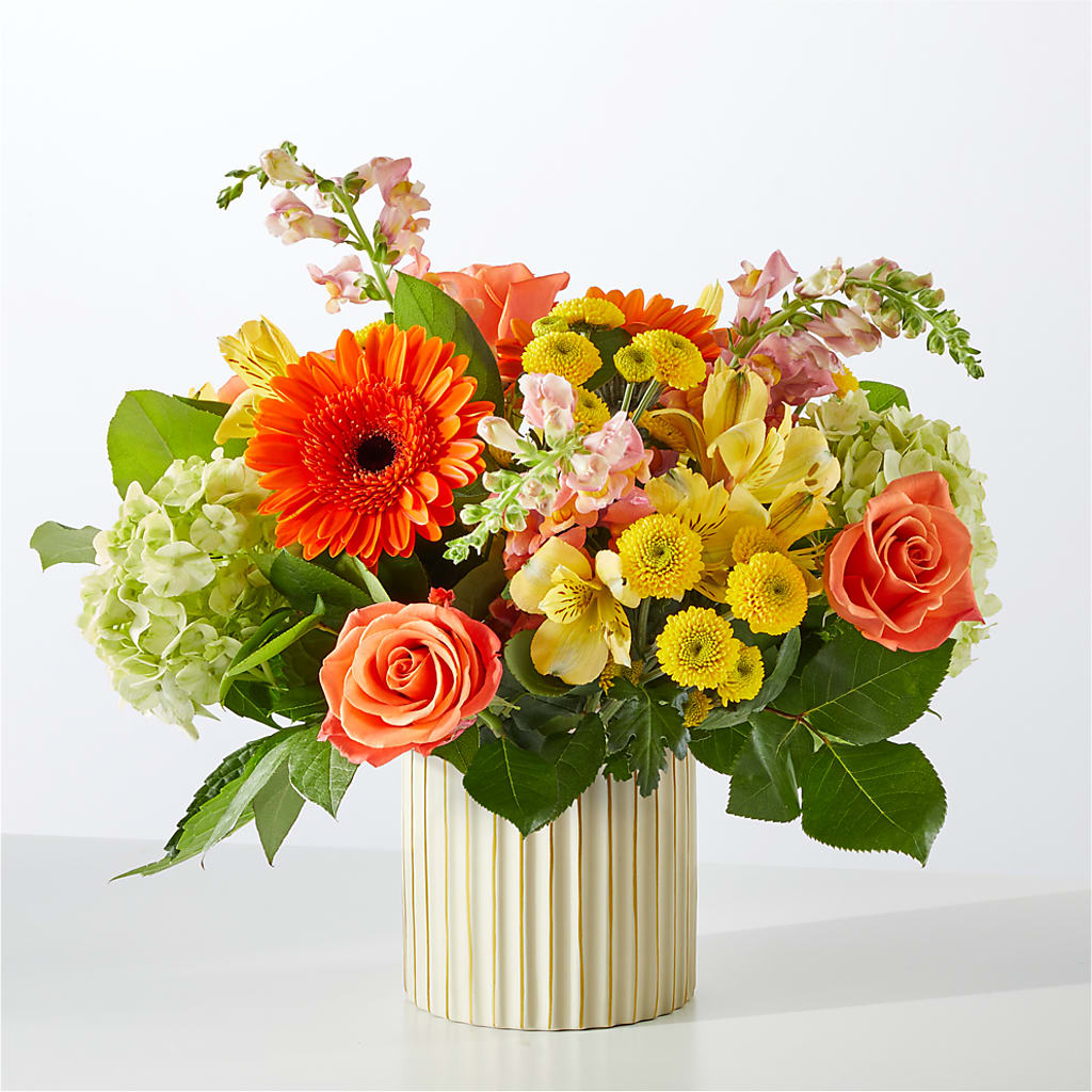 Autumn Sunshine Bouquet with Ivory Vase –  Flowers Forever, Carlsbad CA