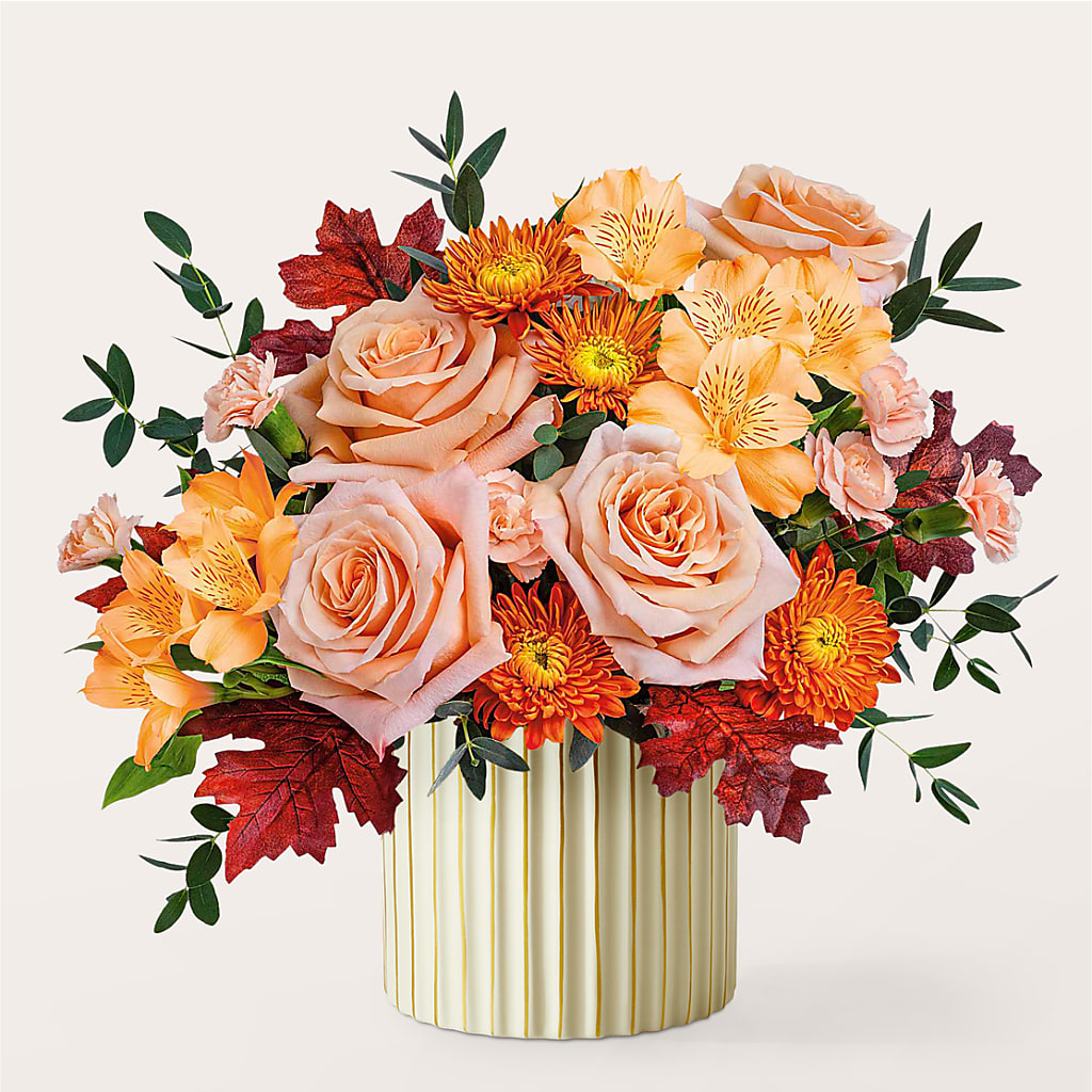 Spiced Latte Bouquet with Ivory Vase –  Flowers Forever, Carlsbad CA